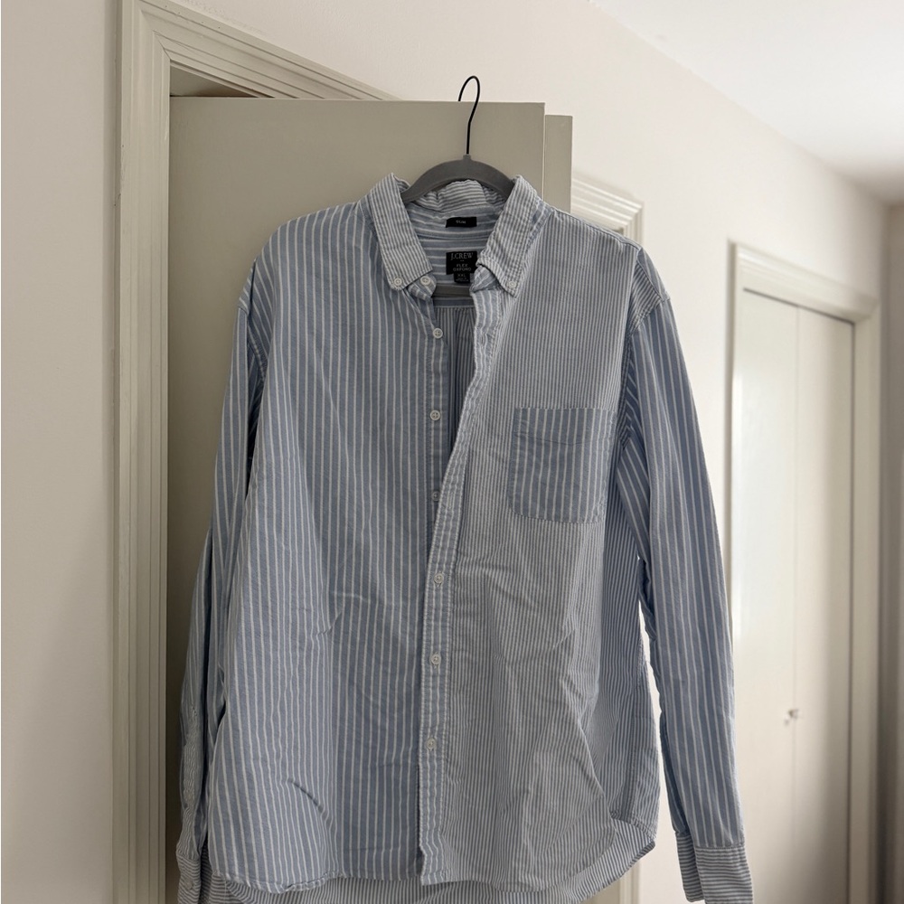 J. Crew Light Blue and White Striped Cotton Button-Down Shirt